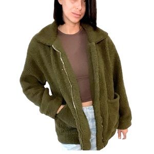 Size large olive green fleece jacket.